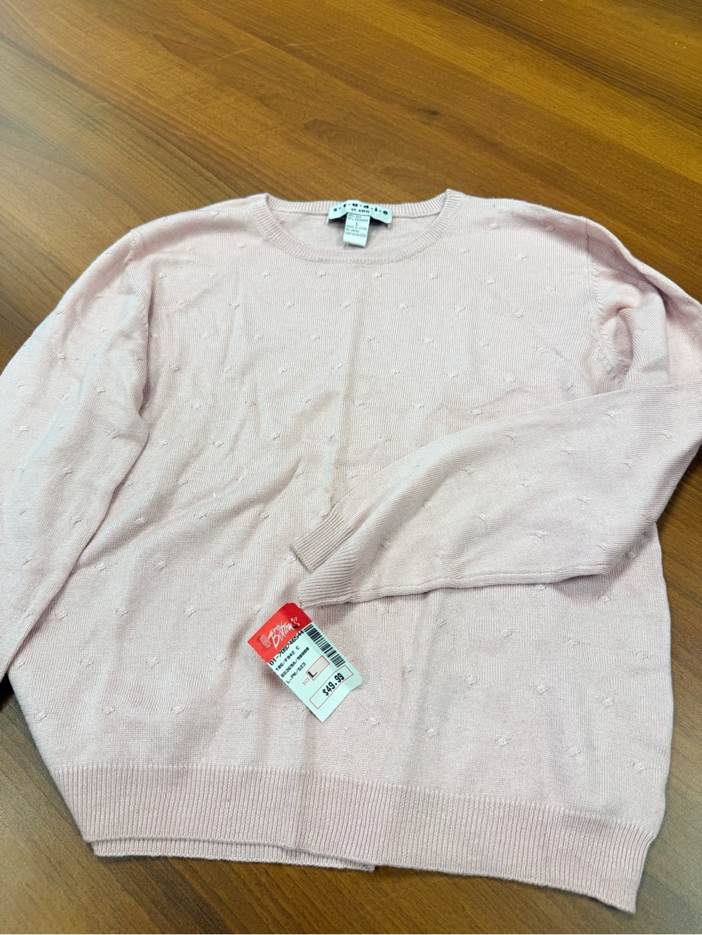 Studio Light Pink Textured Crewneck Sweater 85% silk 15% cashmere